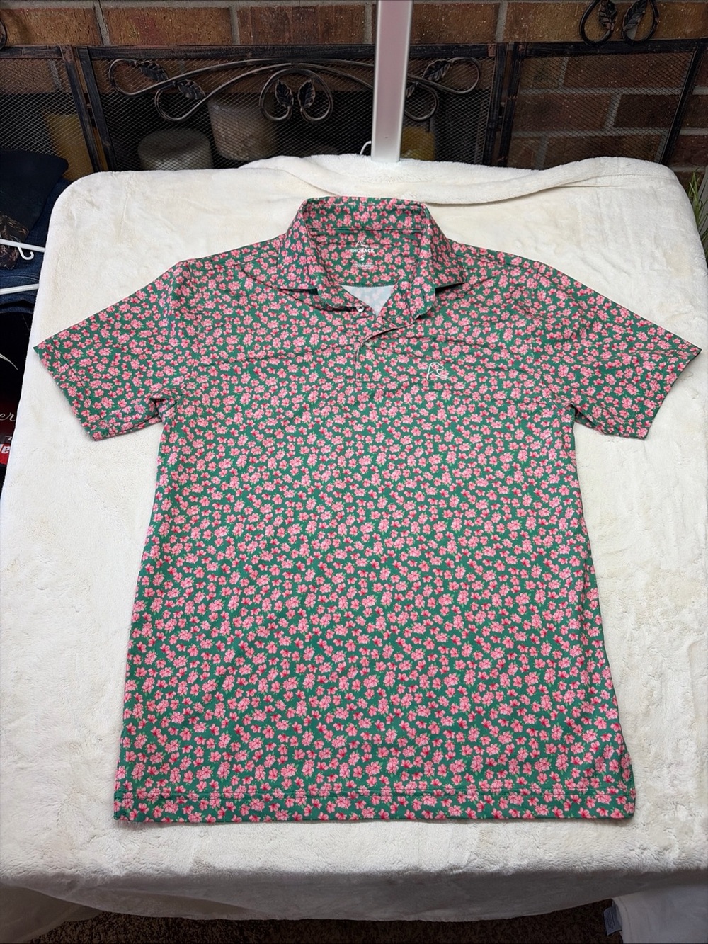 Rhoback Azalea Men's Sz S Polo Green Pink Floral Print